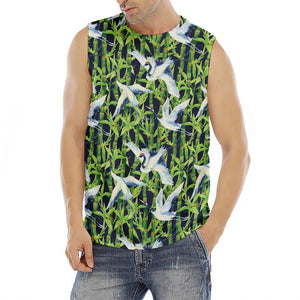 Watercolor Crane Bird Pattern Print Men's Fitness Tank Top