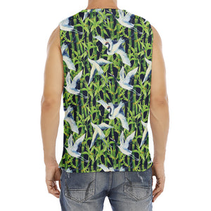 Watercolor Crane Bird Pattern Print Men's Fitness Tank Top