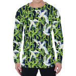 Watercolor Crane Bird Pattern Print Men's Long Sleeve T-Shirt