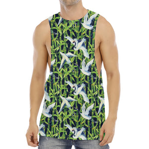 Watercolor Crane Bird Pattern Print Men's Muscle Tank Top