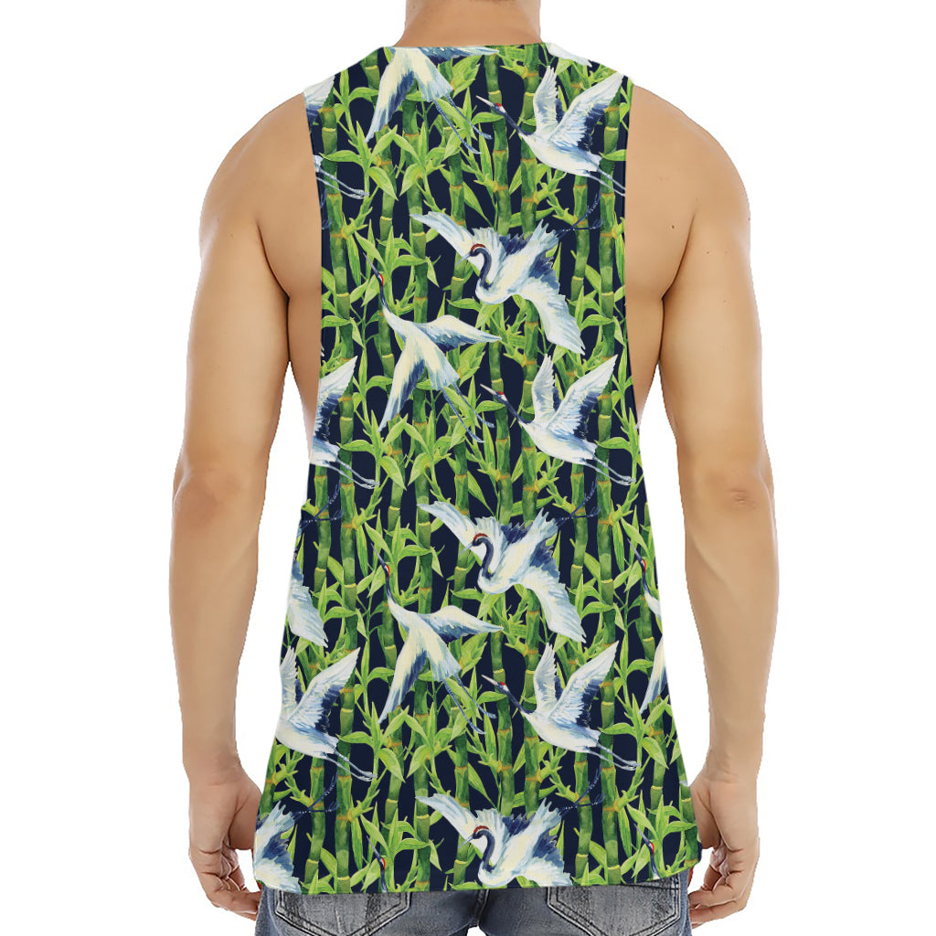 Watercolor Crane Bird Pattern Print Men's Muscle Tank Top