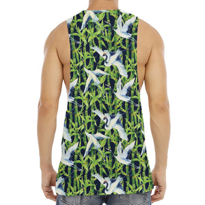 Watercolor Crane Bird Pattern Print Men's Muscle Tank Top