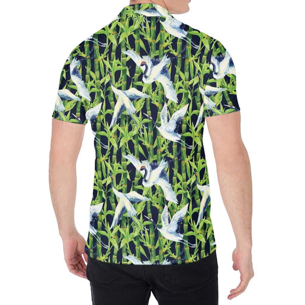 Watercolor Crane Bird Pattern Print Men's Shirt