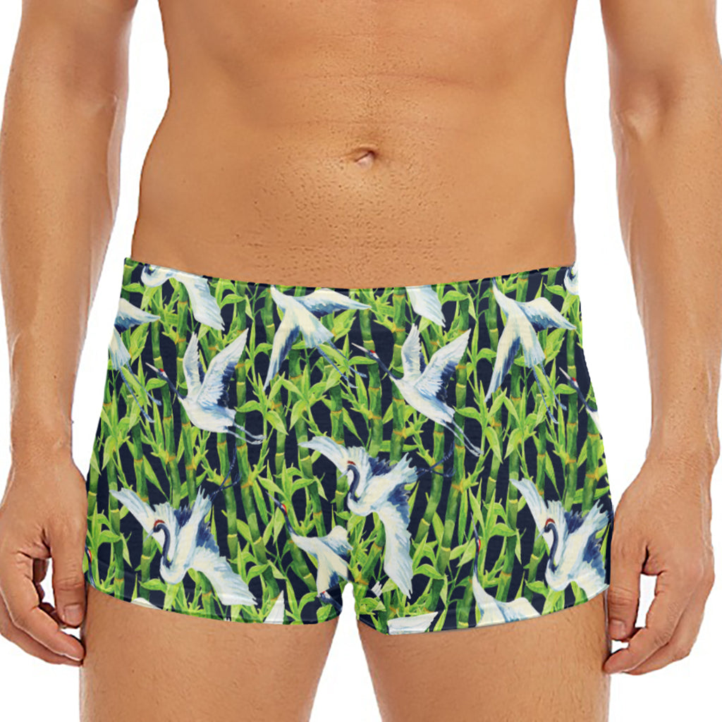 Watercolor Crane Bird Pattern Print Men's Short Boxer Briefs