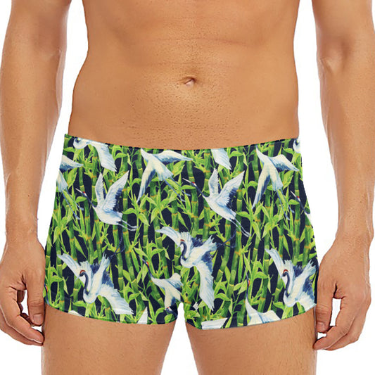Watercolor Crane Bird Pattern Print Men's Short Boxer Briefs