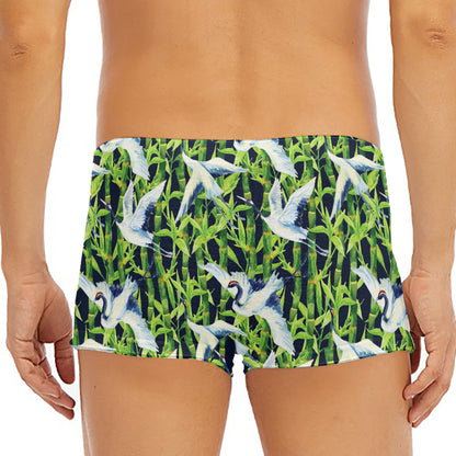 Watercolor Crane Bird Pattern Print Men's Short Boxer Briefs
