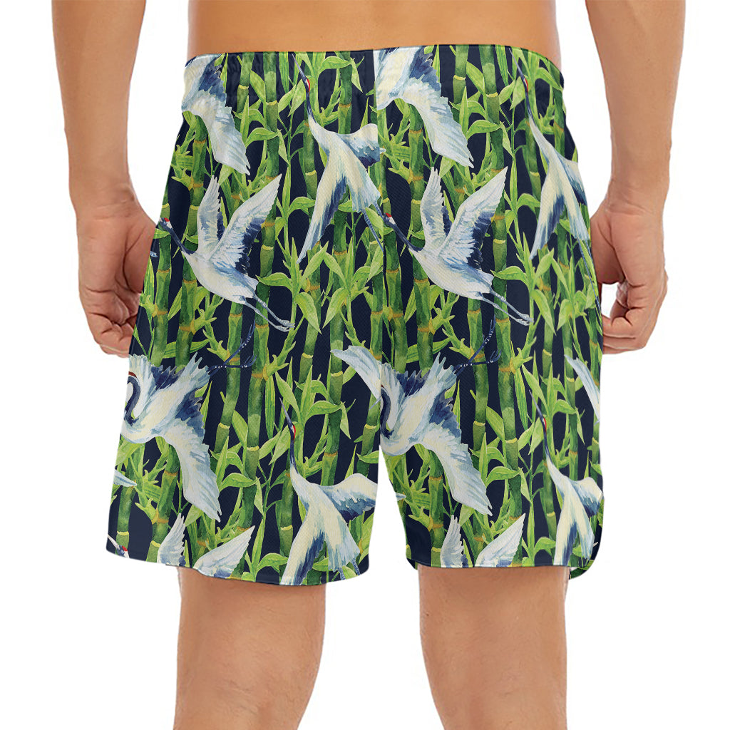 Watercolor Crane Bird Pattern Print Men's Split Running Shorts