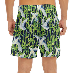 Watercolor Crane Bird Pattern Print Men's Split Running Shorts