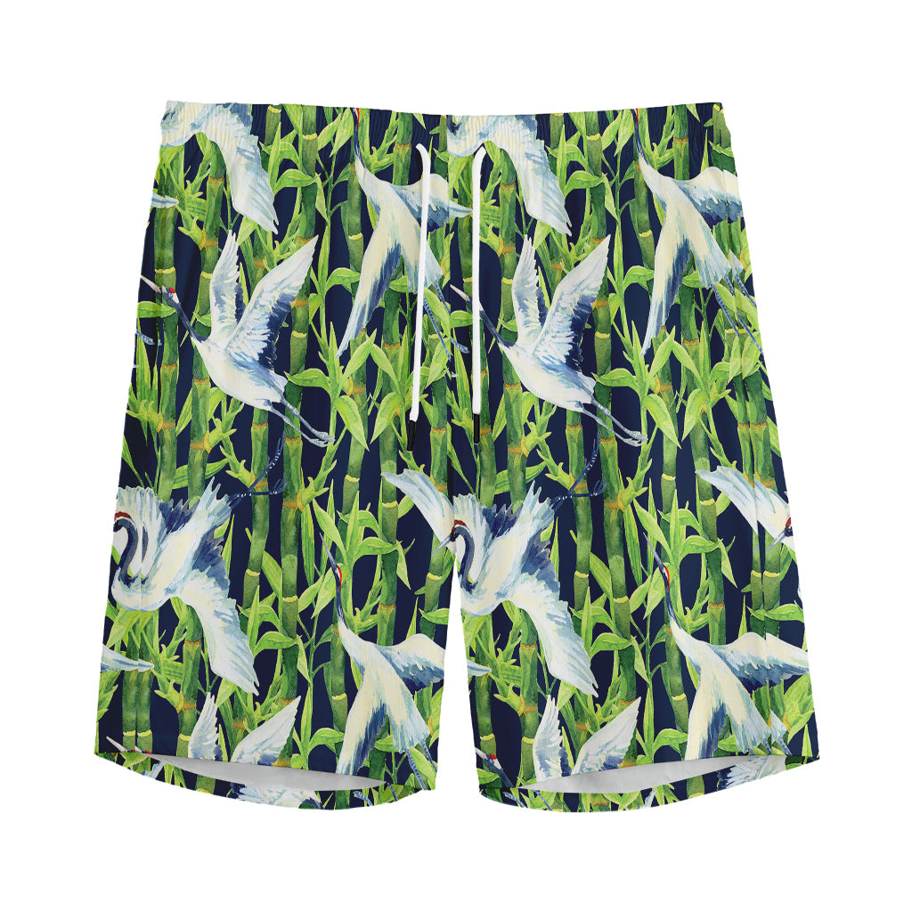 Watercolor Crane Bird Pattern Print Men's Sports Shorts