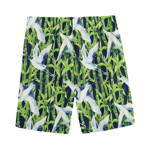 Watercolor Crane Bird Pattern Print Men's Sports Shorts