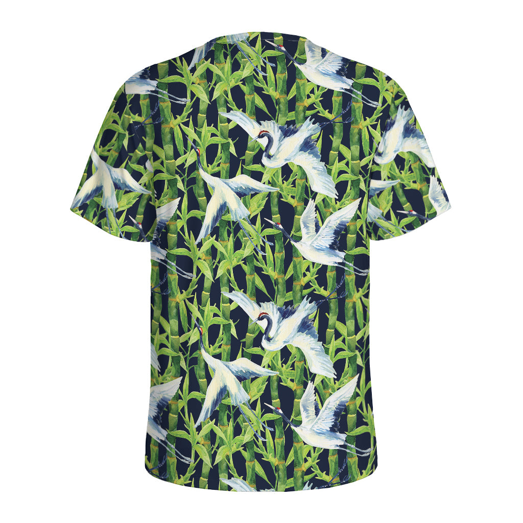 Watercolor Crane Bird Pattern Print Men's Sports T-Shirt