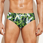 Watercolor Crane Bird Pattern Print Men's Swim Briefs