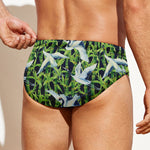 Watercolor Crane Bird Pattern Print Men's Swim Briefs