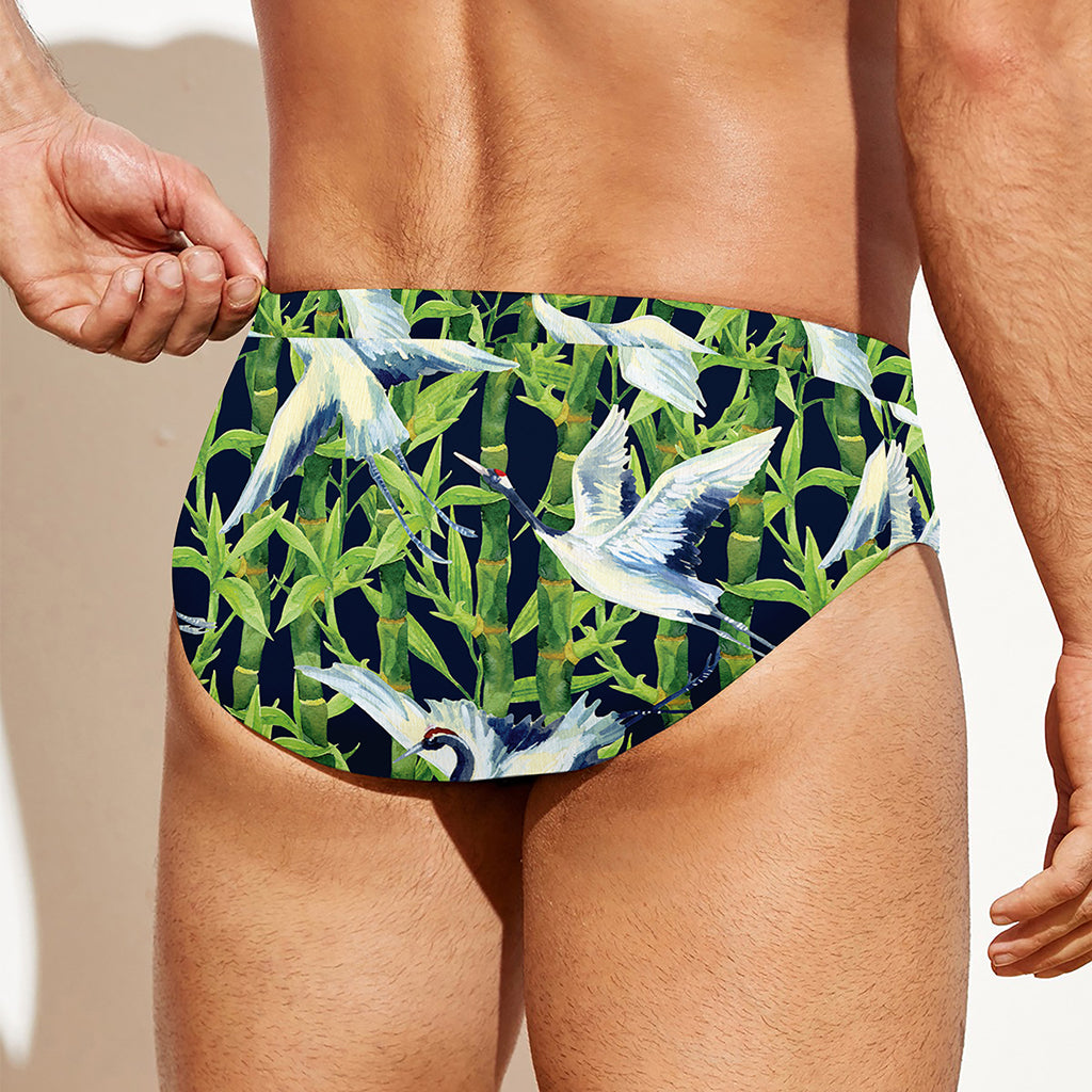 Watercolor Crane Bird Pattern Print Men's Swim Briefs