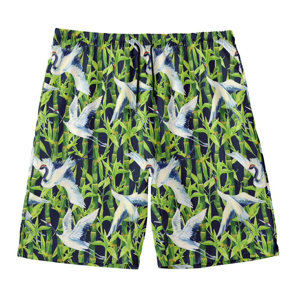 Watercolor Crane Bird Pattern Print Men's Swim Trunks