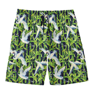 Watercolor Crane Bird Pattern Print Men's Swim Trunks