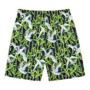 Watercolor Crane Bird Pattern Print Men's Swim Trunks