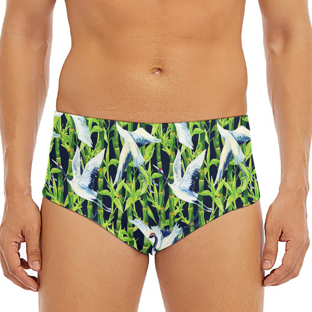 Watercolor Crane Bird Pattern Print Men's Triangle Swim Briefs