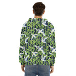 Watercolor Crane Bird Pattern Print Men's Velvet Pullover Hoodie