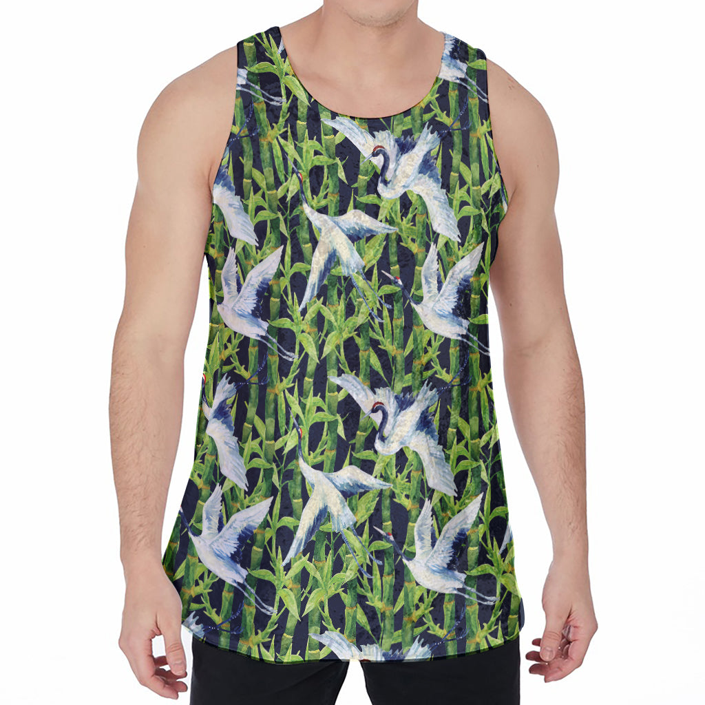 Watercolor Crane Bird Pattern Print Men's Velvet Tank Top