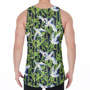 Watercolor Crane Bird Pattern Print Men's Velvet Tank Top