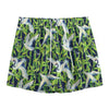 Watercolor Crane Bird Pattern Print Mesh Shorts