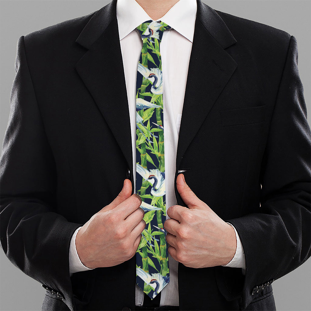Watercolor Crane Bird Pattern Print Necktie