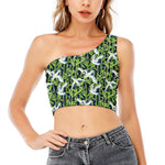 Watercolor Crane Bird Pattern Print One Shoulder Crop Top