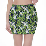 Watercolor Crane Bird Pattern Print Pencil Mini Skirt