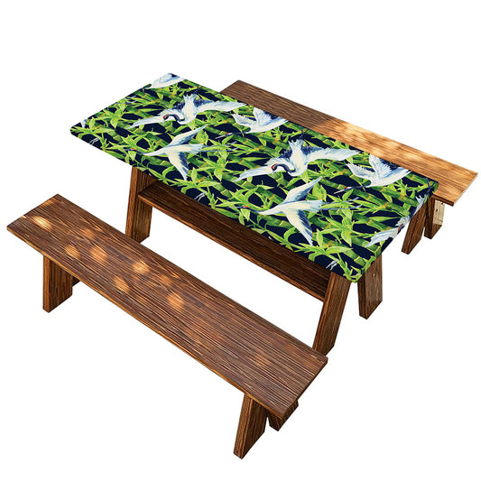 Watercolor Crane Bird Pattern Print Picnic Table Cover