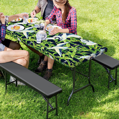Watercolor Crane Bird Pattern Print Picnic Table Cover