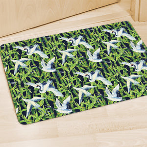 Watercolor Crane Bird Pattern Print Polyester Doormat