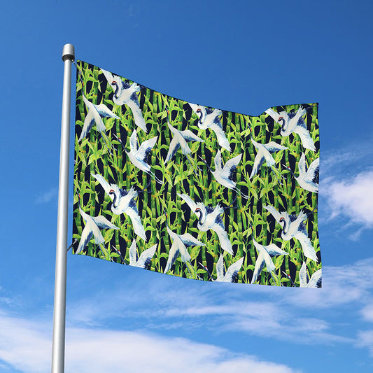 Watercolor Crane Bird Pattern Print Polyester Flag