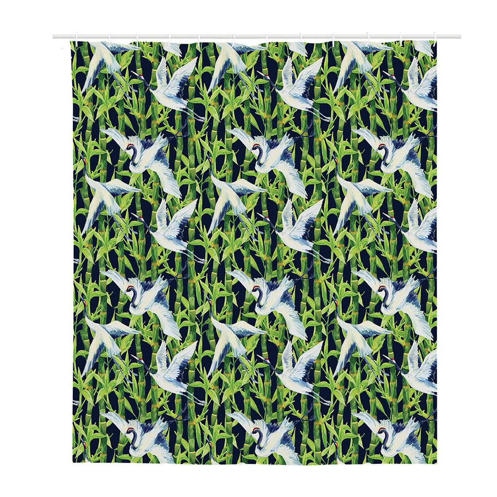 Watercolor Crane Bird Pattern Print Polyester Shower Curtain