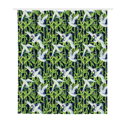 Watercolor Crane Bird Pattern Print Polyester Shower Curtain