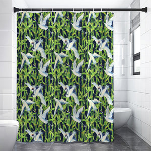 Watercolor Crane Bird Pattern Print Premium Shower Curtain