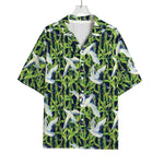 Watercolor Crane Bird Pattern Print Rayon Hawaiian Shirt