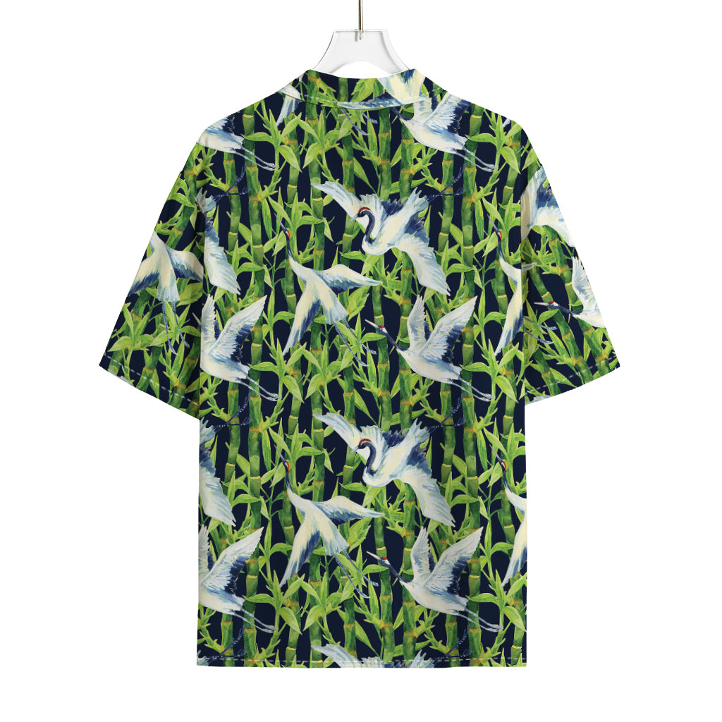 Watercolor Crane Bird Pattern Print Rayon Hawaiian Shirt