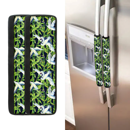 Watercolor Crane Bird Pattern Print Refrigerator Handle Covers