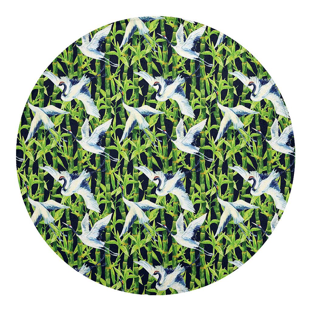 Watercolor Crane Bird Pattern Print Round Blanket
