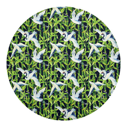 Watercolor Crane Bird Pattern Print Round Blanket