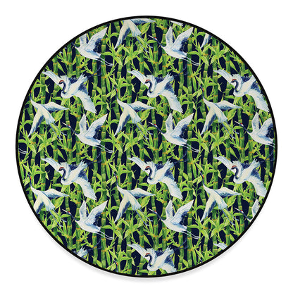 Watercolor Crane Bird Pattern Print Round Floor Mat