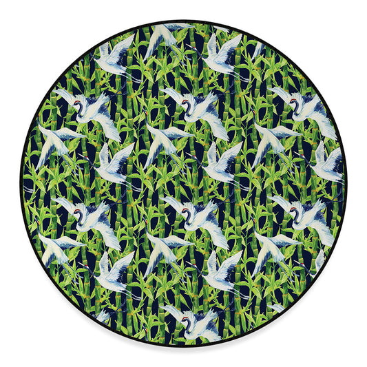 Watercolor Crane Bird Pattern Print Round Floor Mat
