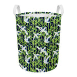 Watercolor Crane Bird Pattern Print Round Laundry Basket