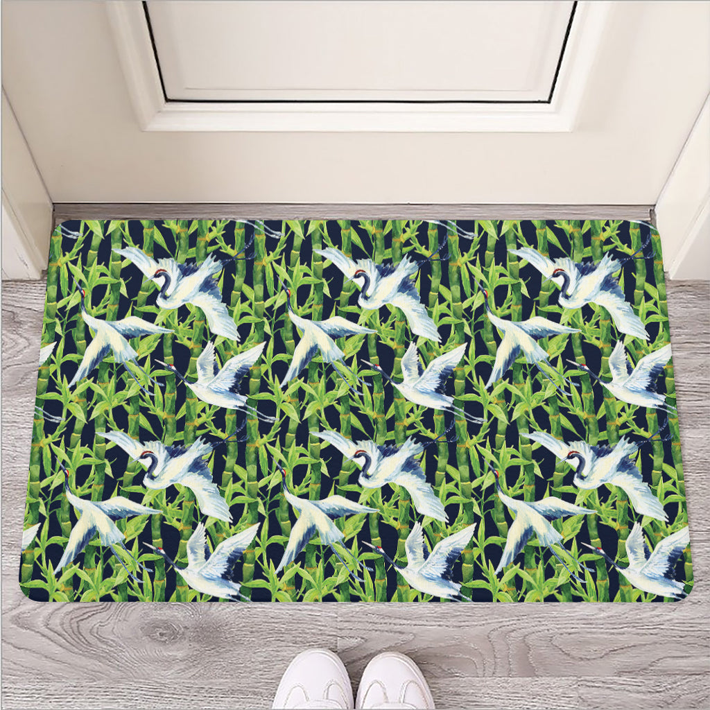 Watercolor Crane Bird Pattern Print Rubber Doormat