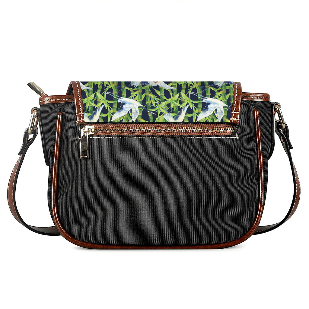 Watercolor Crane Bird Pattern Print Saddle Bag