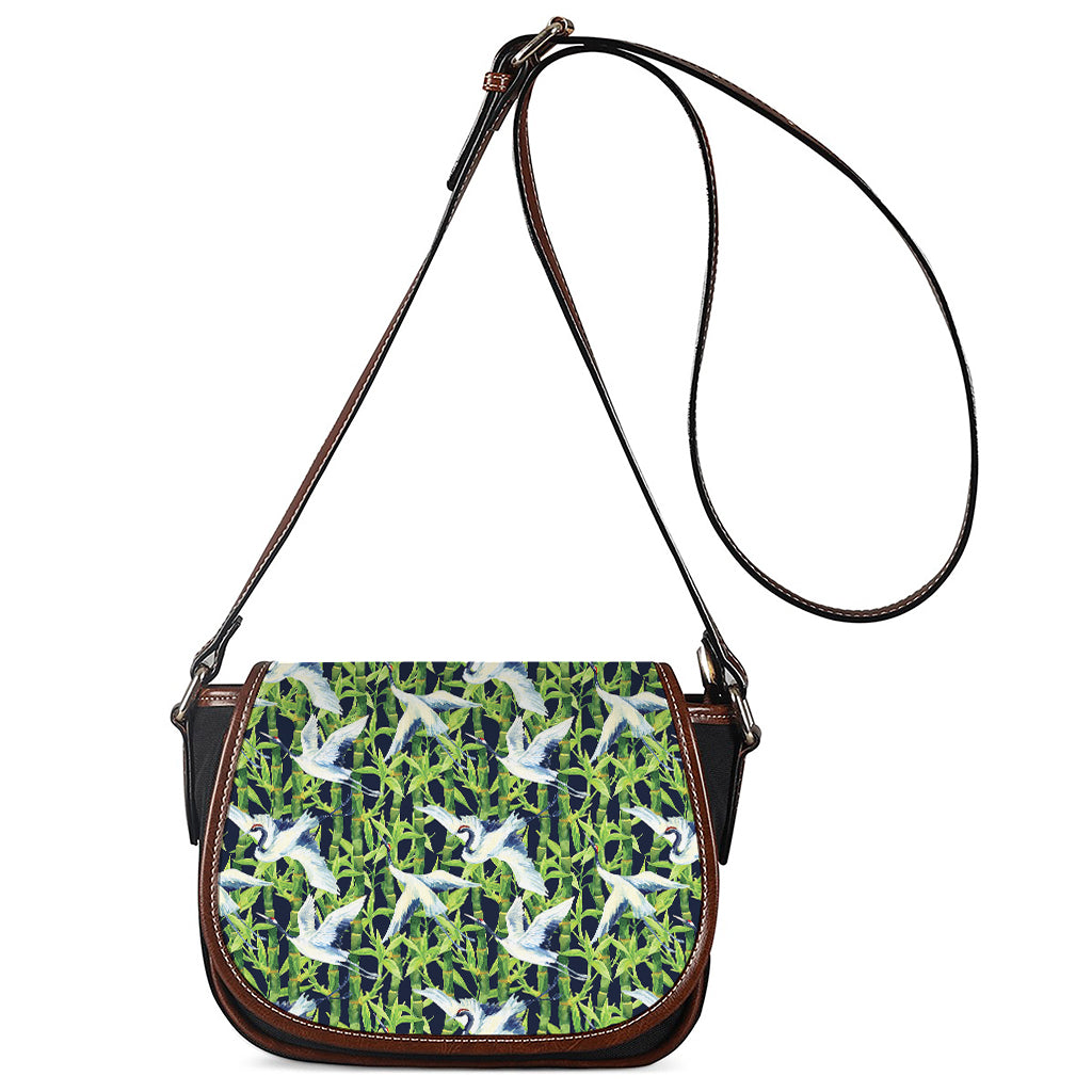 Watercolor Crane Bird Pattern Print Saddle Bag