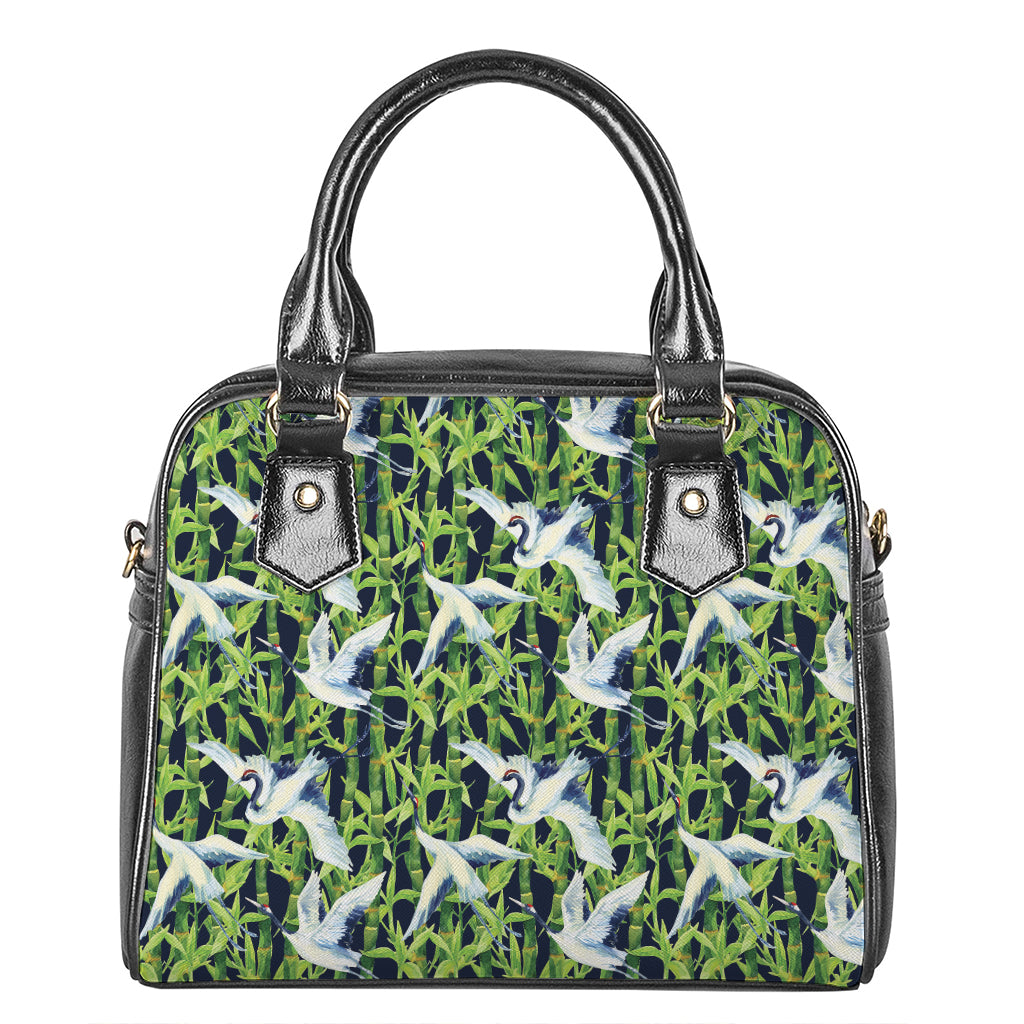 Watercolor Crane Bird Pattern Print Shoulder Handbag