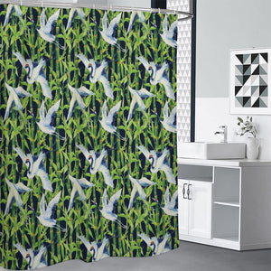 Watercolor Crane Bird Pattern Print Shower Curtain