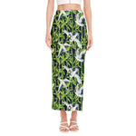 Watercolor Crane Bird Pattern Print Side Slit Maxi Skirt